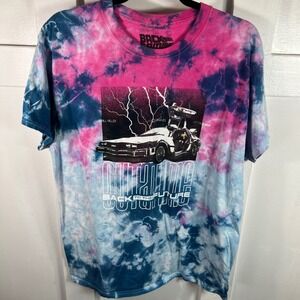 Back to the Future DeLorean Tie Dye Graphic T-Shirt Pink Blue Mens Large